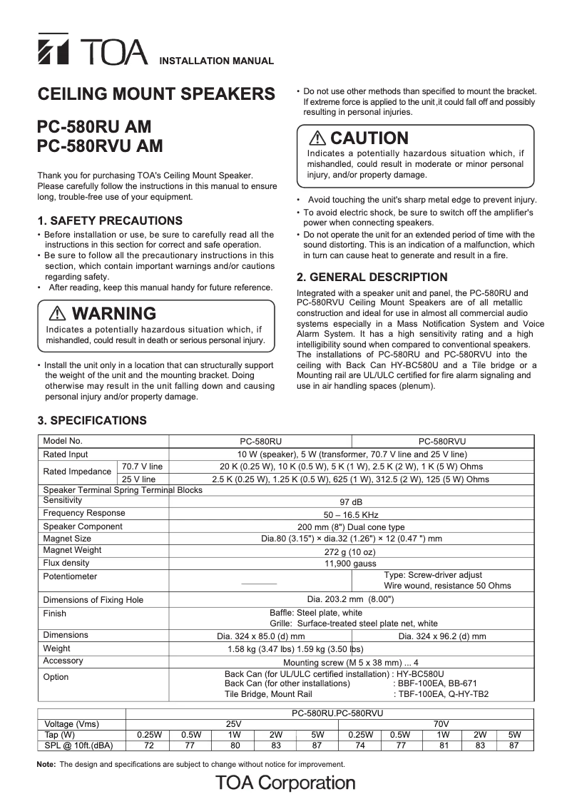 Page 1 de la notice Manuel utilisateur TOA PC-580RVU