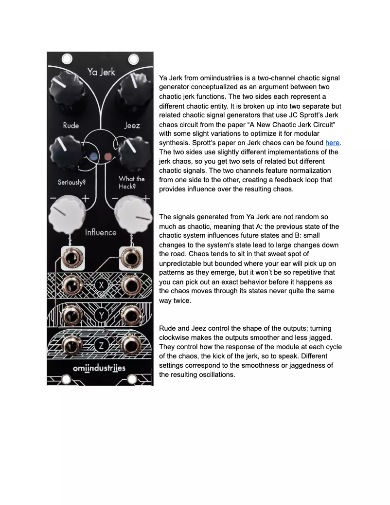 Page 1 de la notice Manuel utilisateur Omiindustriies Ya Jerk