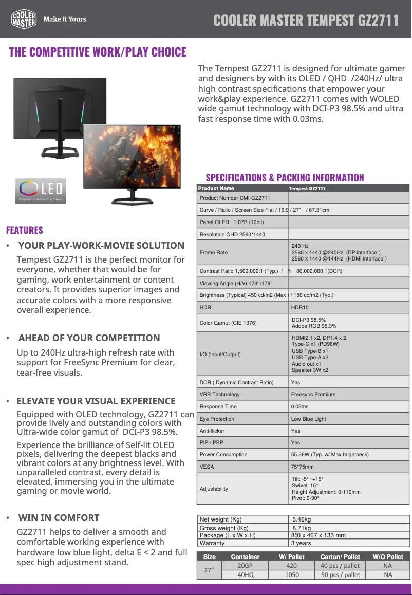 Página 1 del manual Ficha técnica Cooler Master GZ2711