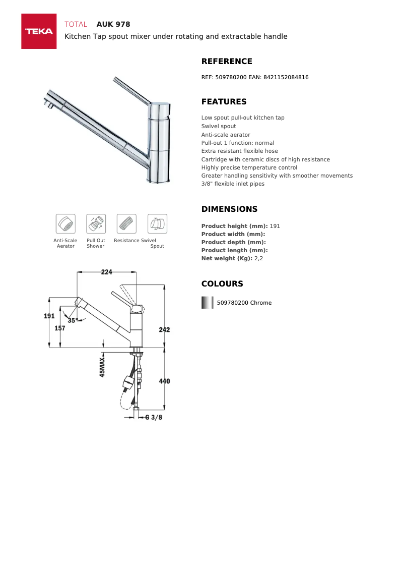 Page n°1 - Fiche technique Teka AUK 978