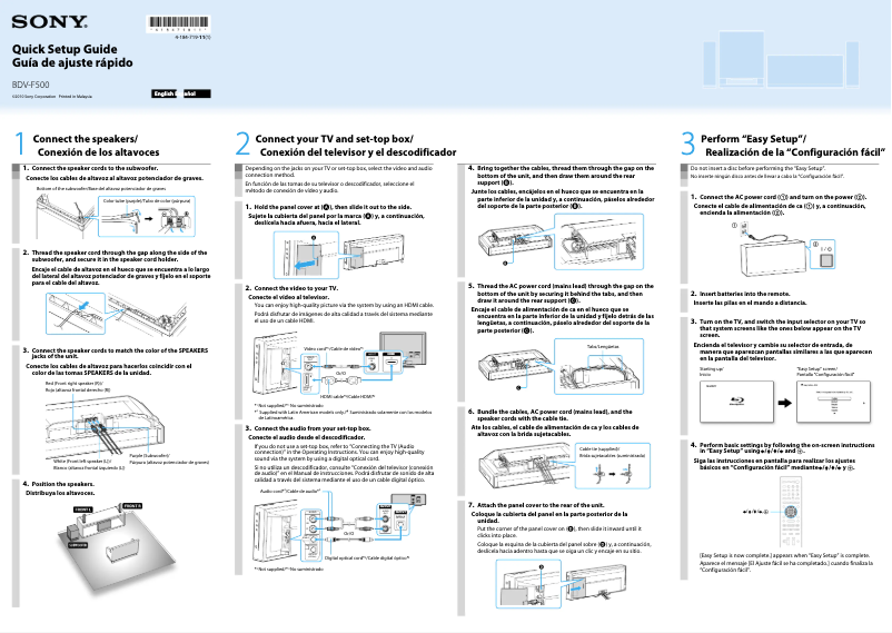 Page 1 de la notice Guide d'installation Sony BDV-F500
