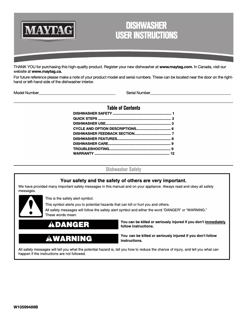 Page n°1 - Manuel utilisateur Maytag MDB4949SDWH