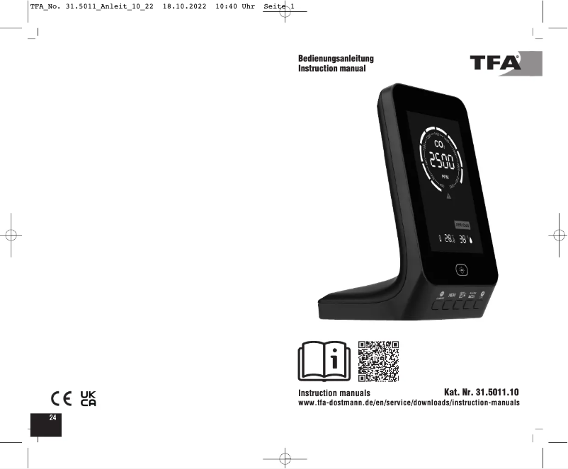 Page n°1 - Manuel utilisateur TFA AirCo2ntrol Up 31.5011.10