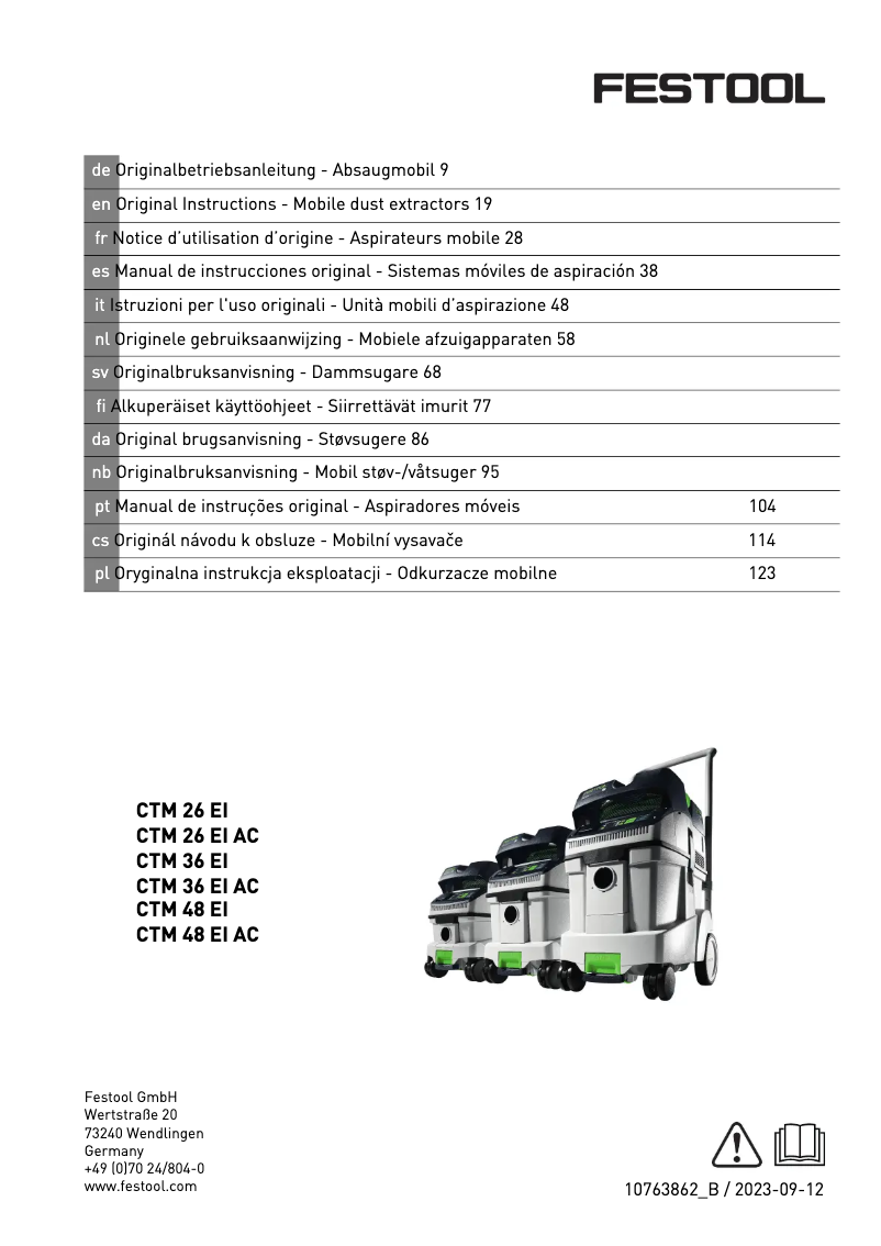 Page n°1 - Manuel utilisateur Festool Cleantec CTM 26