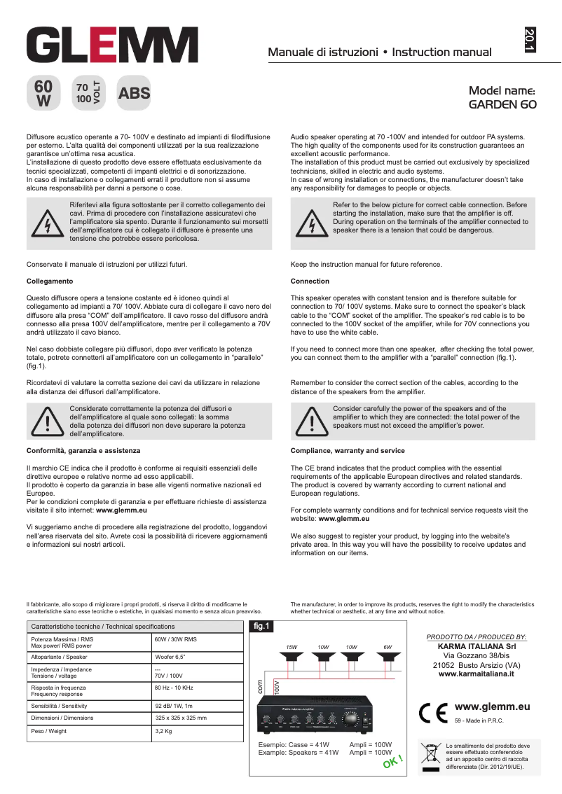 Page 1 de la notice Manuel utilisateur Glemm GARDEN 60