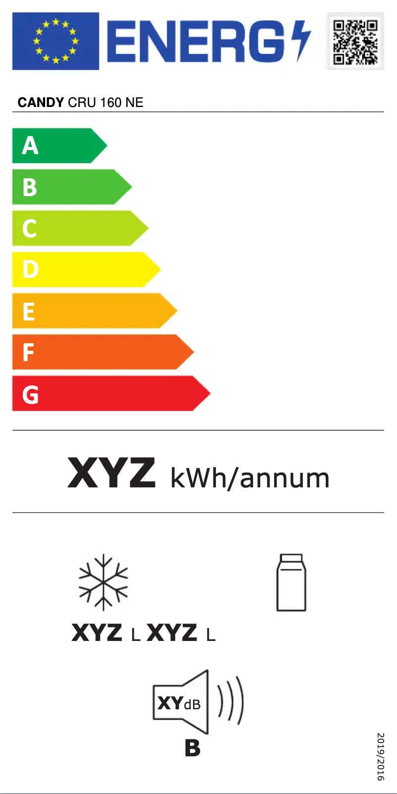 Page 1 de la notice Label énergétique Candy CRU 160 NE