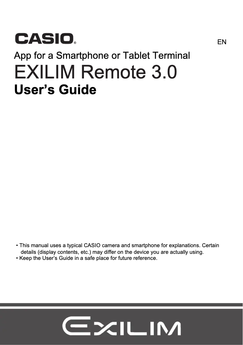 Page 1 de la notice Manuel utilisateur Casio Exilim Remote 3.0