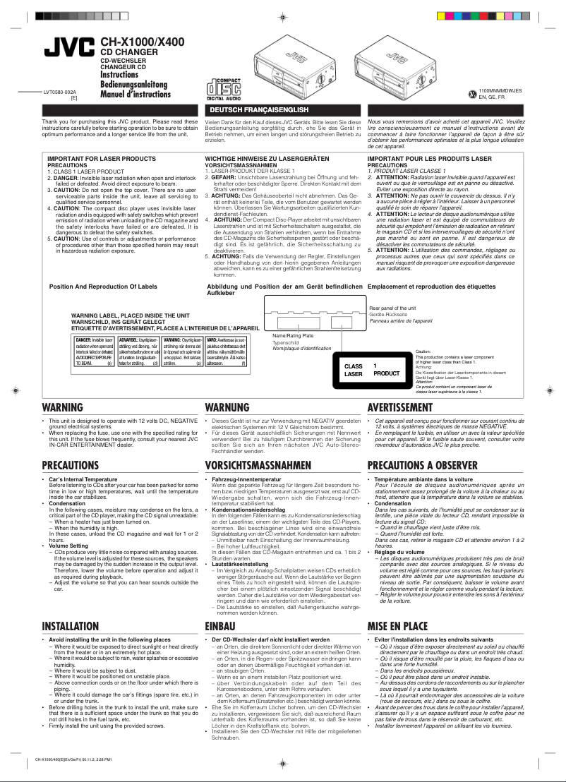Page n°1 - Manuel utilisateur JVC CH-X400
