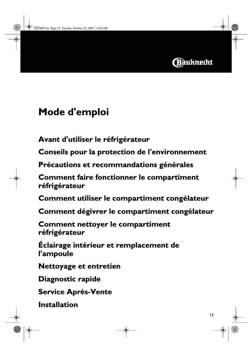 Page 1 de la notice Manuel utilisateur Bauknecht KGI 2920/A