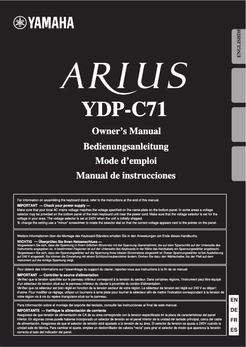 Page n°1 - Manuel utilisateur Yamaha Arius YDP-C71