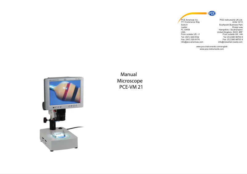 Page n°1 - Manuel utilisateur PCE Instruments PCE-VM 21