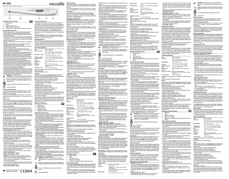 Page n°1 - Manuel utilisateur Microlife MT 16C2