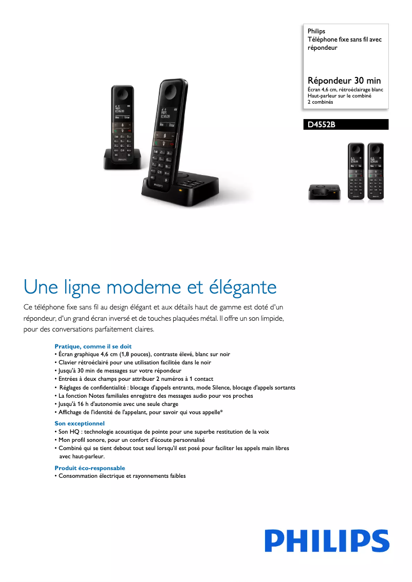 Página 1 del manual Ficha técnica Philips D4552B