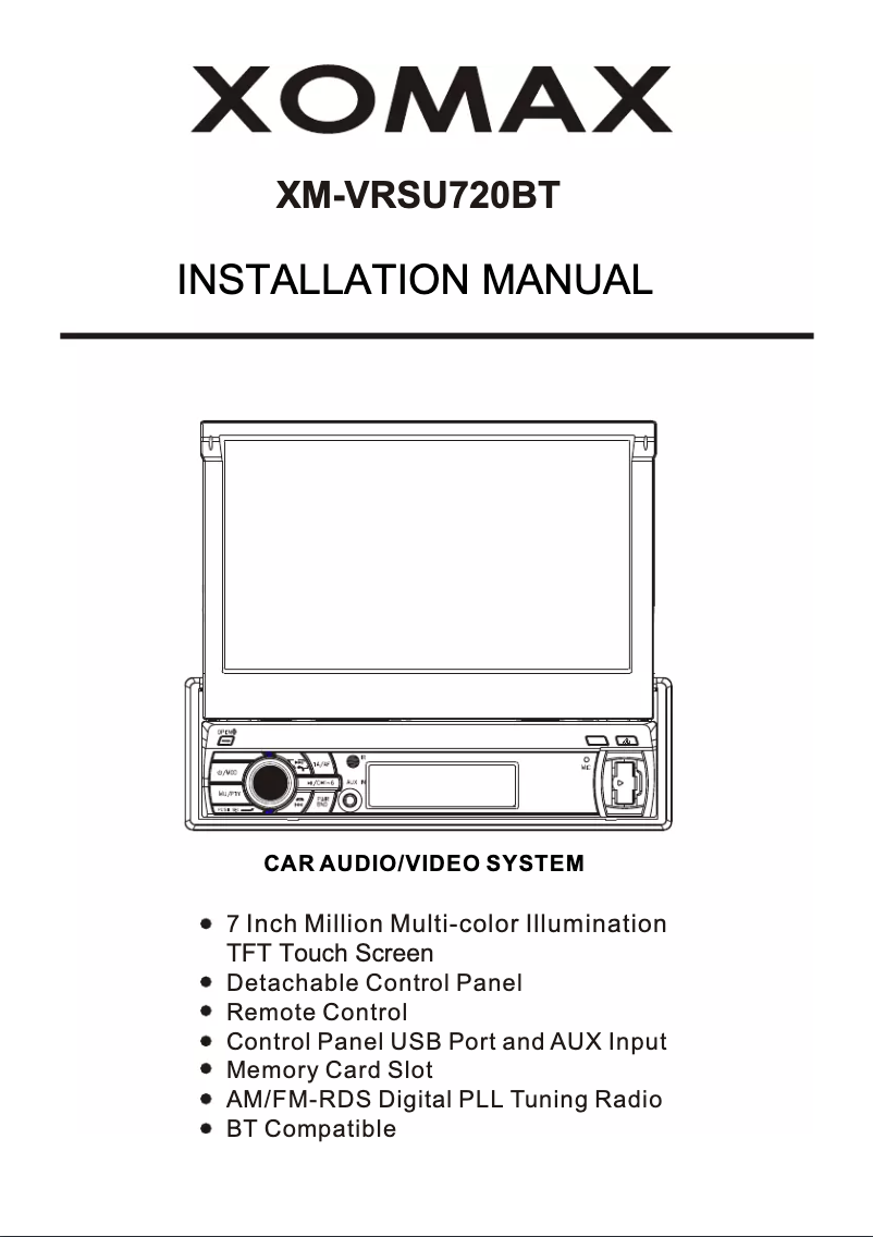 Page 1 de la notice Manuel utilisateur Xomax XM-VRSU720BT