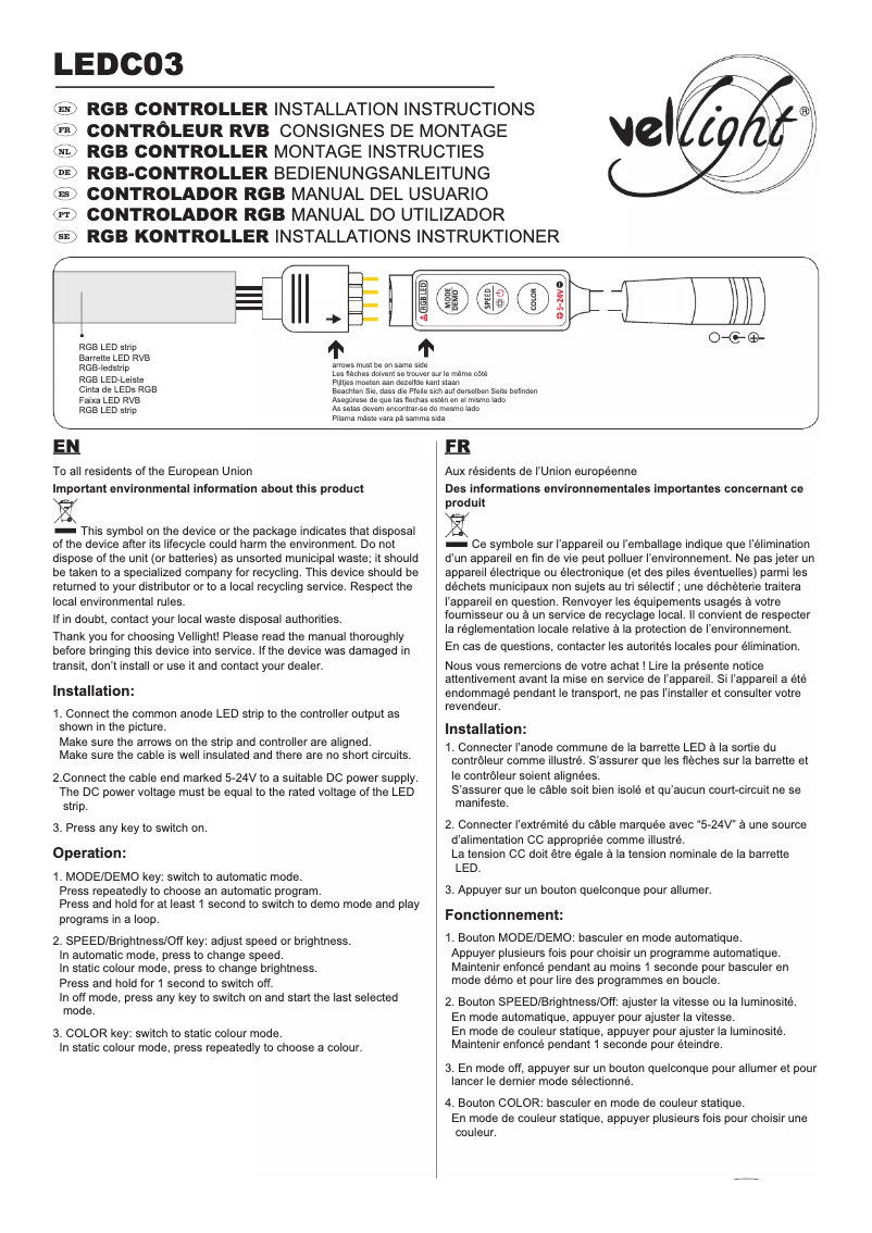 Page n°1 - Manuel utilisateur Velleman LEDC03