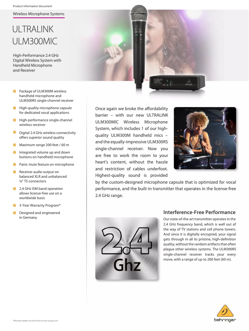 Página 1 del manual Ficha técnica Behringer Ultralink ULM300MIC