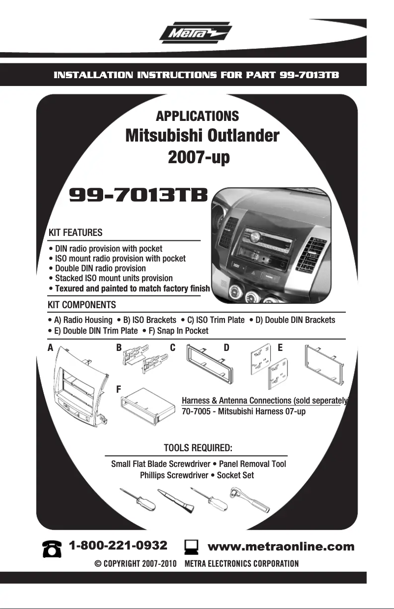 Page n°1 - Guide d'installation Metra 99-7013TB