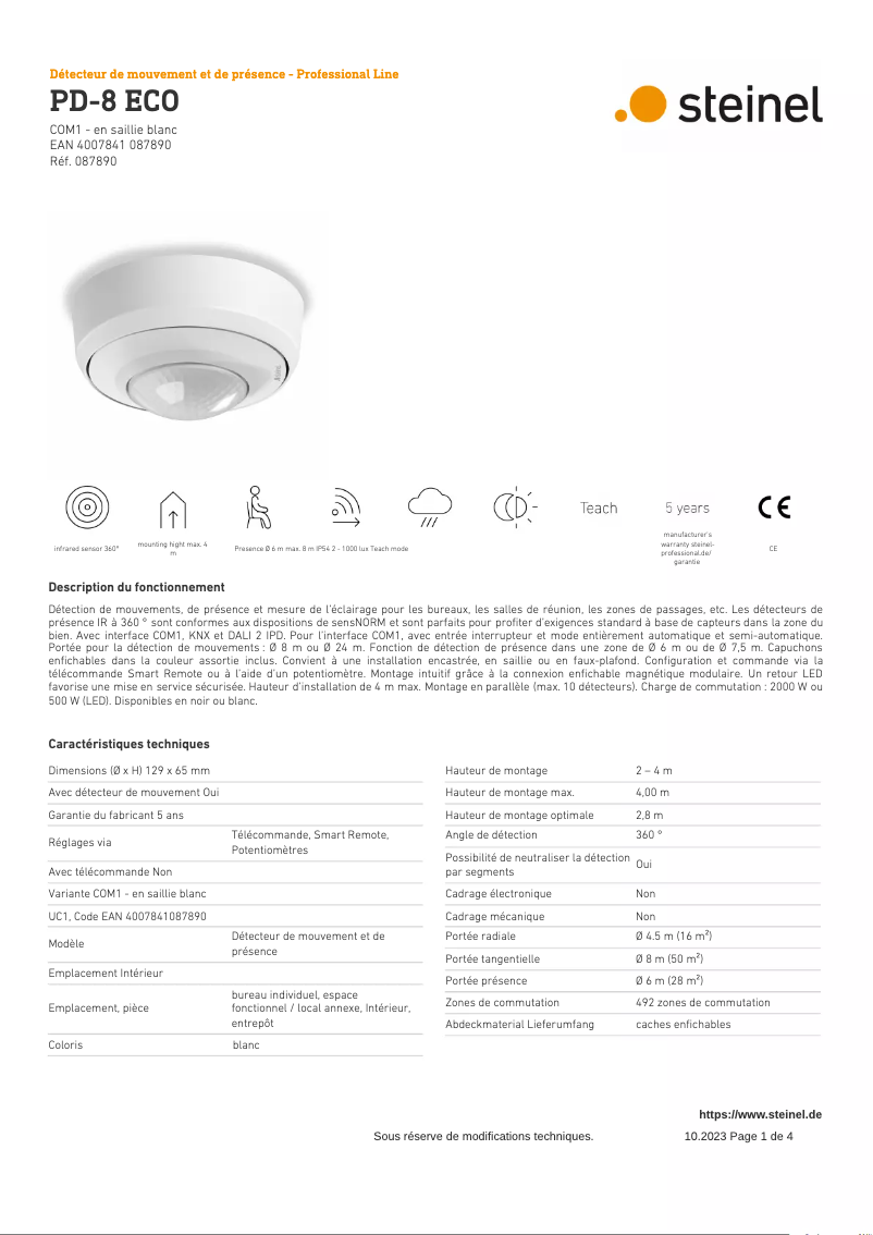 Image de la première page du manuel de l'appareil PD-8 ECO COM1
