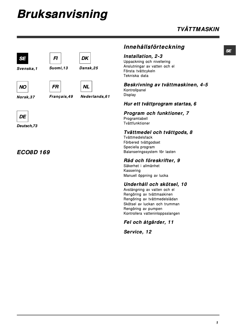 Page n°1 - Manuel utilisateur Hotpoint ECO8D 169