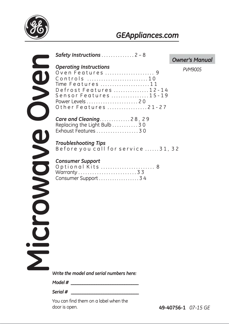 Page 1 de la notice Manuel d'utilisation et d'entretien GE Profile PVM9005SJSS