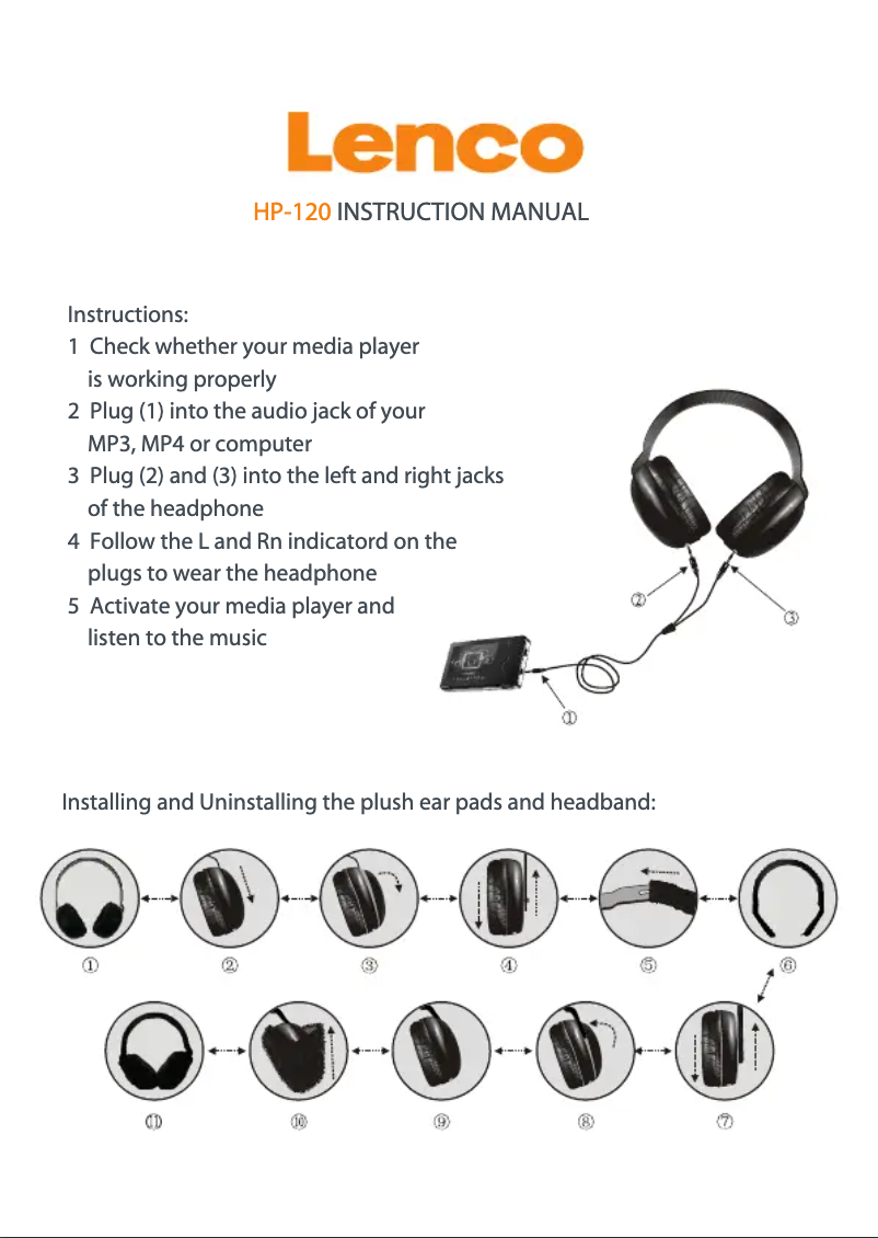 Page 1 de la notice Manuel utilisateur Lenco HP-120
