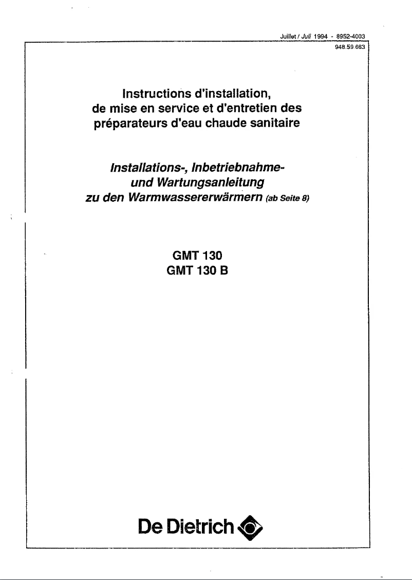 Page 1 de la notice Manuel utilisateur De Dietrich GMT 130