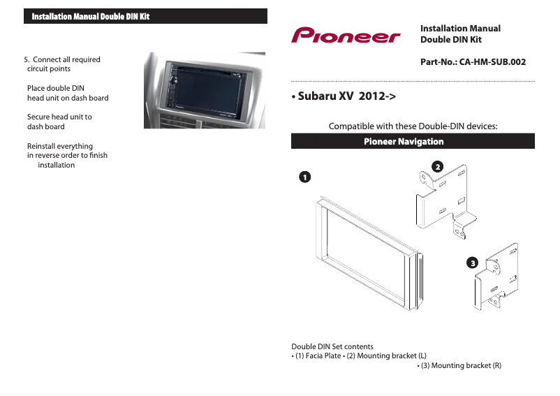 Page n°1 - Manuel utilisateur Pioneer CA-HM-SUB.002