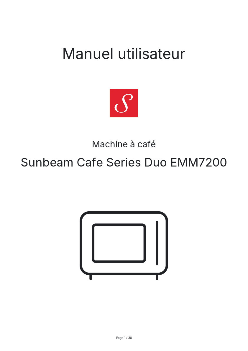 Page n°1 - Manuel utilisateur Sunbeam Cafe Series Duo EMM7200