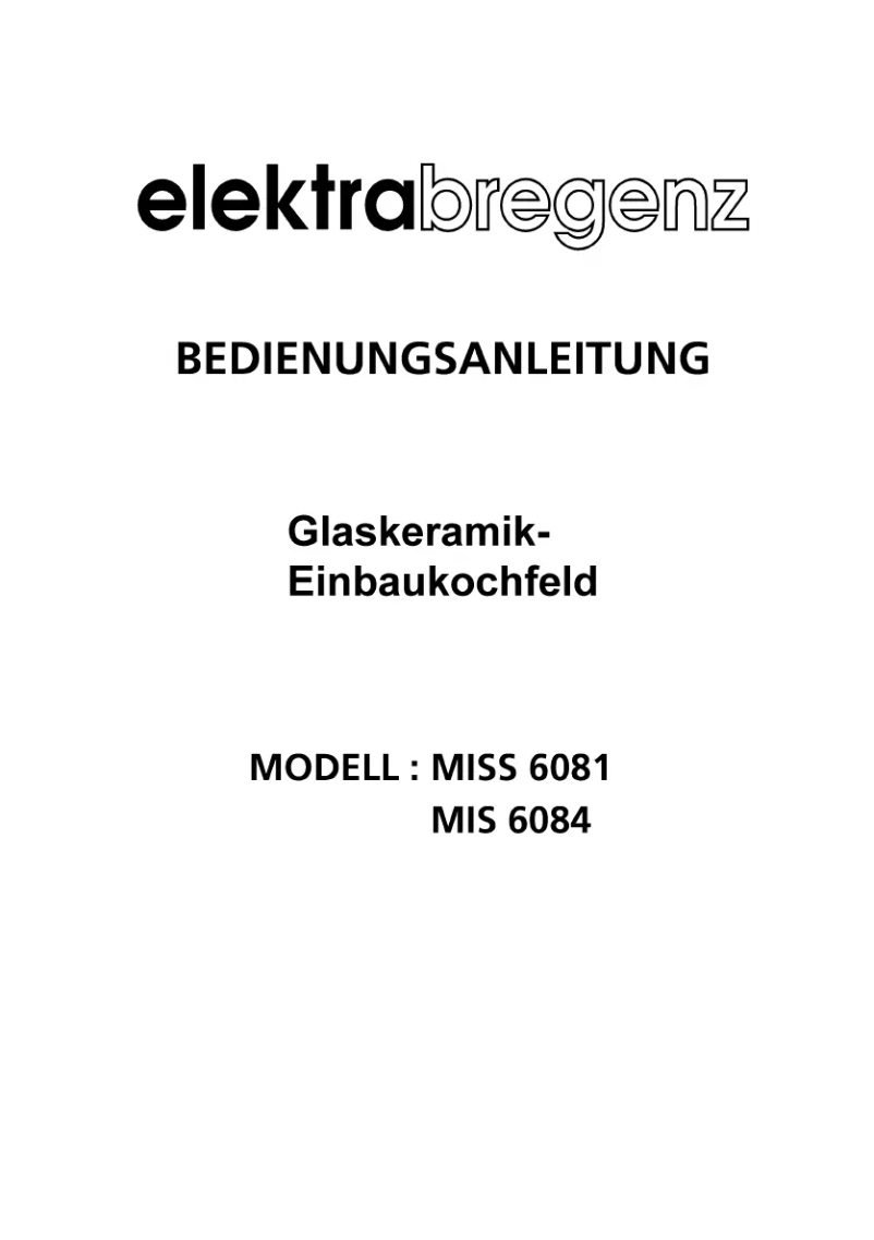 Page 1 de la notice Manuel utilisateur Elektra Bregenz MIS 6084 X