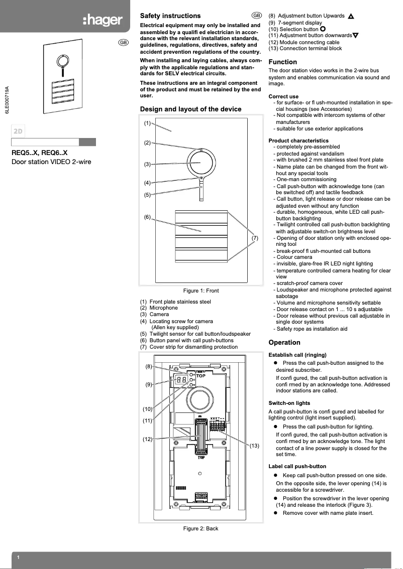 Page n°1 - Manuel utilisateur Hager REQ604X