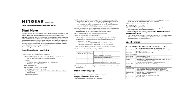 Page 1 de la notice Manuel utilisateur Netgear WGL102