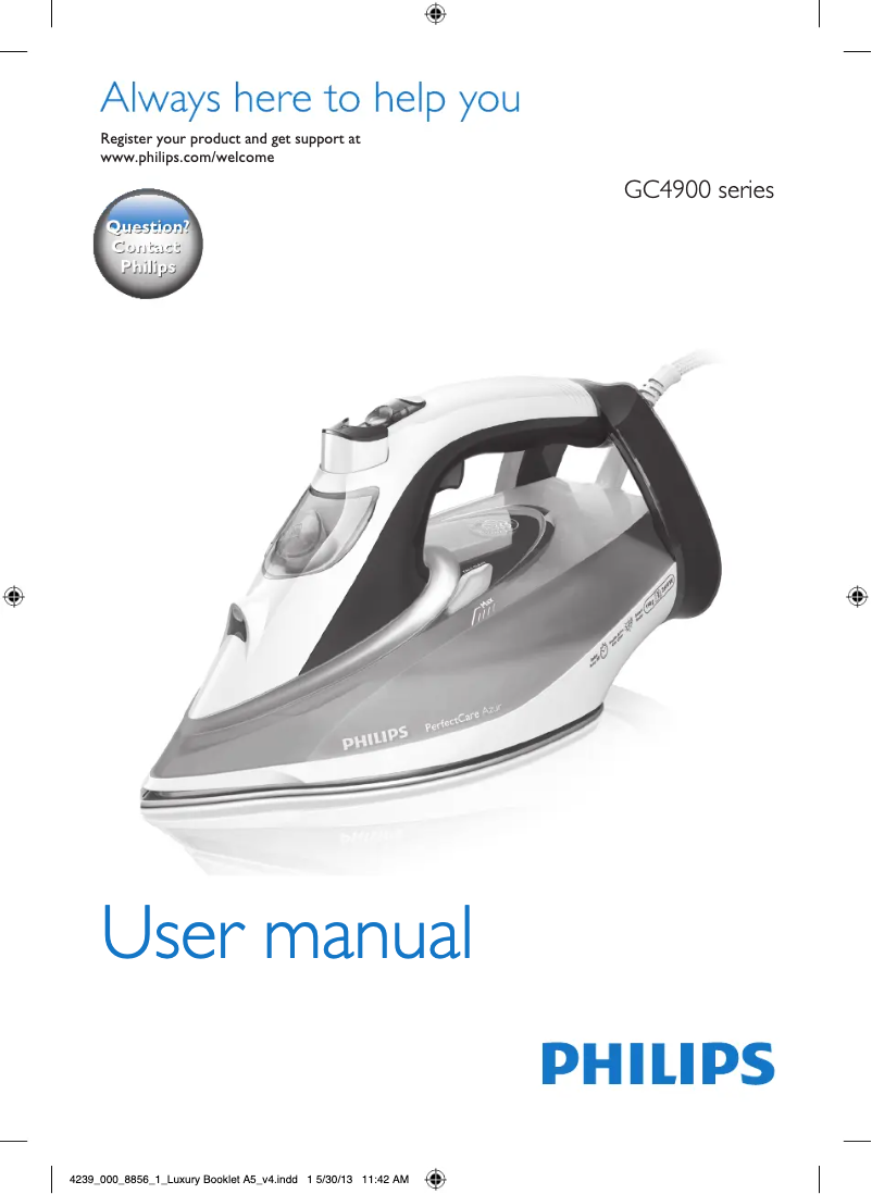 Image de la première page du manuel de l'appareil PerfectCare Azur GC4912