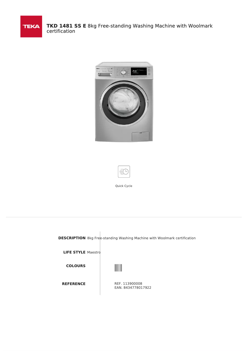 Page n°1 - Manuel utilisateur Teka TKD 1481 SS E