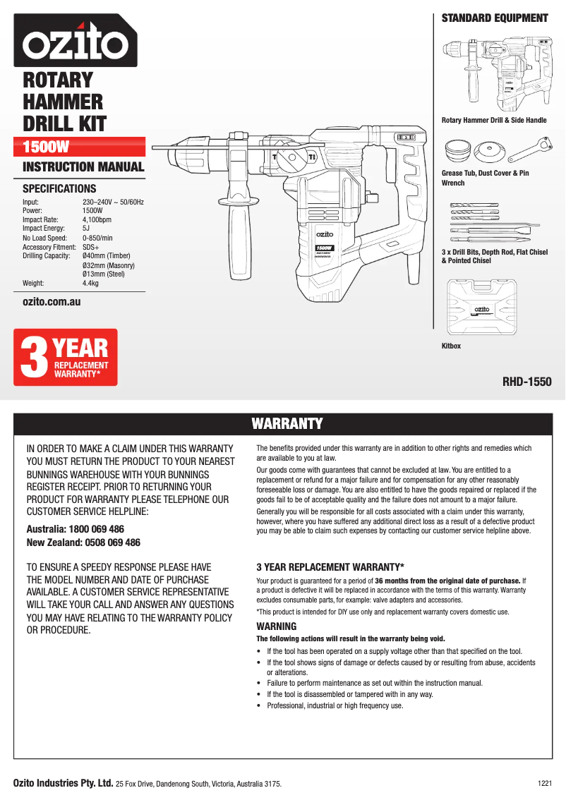 Image de la première page du manuel de l'appareil RHD-1550