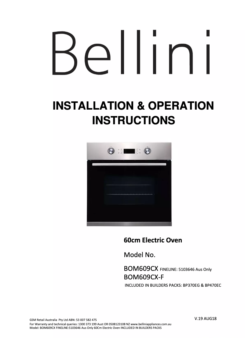 Page 1 de la notice Manuel utilisateur Bellini BP370EG