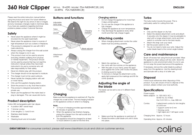 Page 1 of the manual User Manual Coline PSA-9683NIRIC