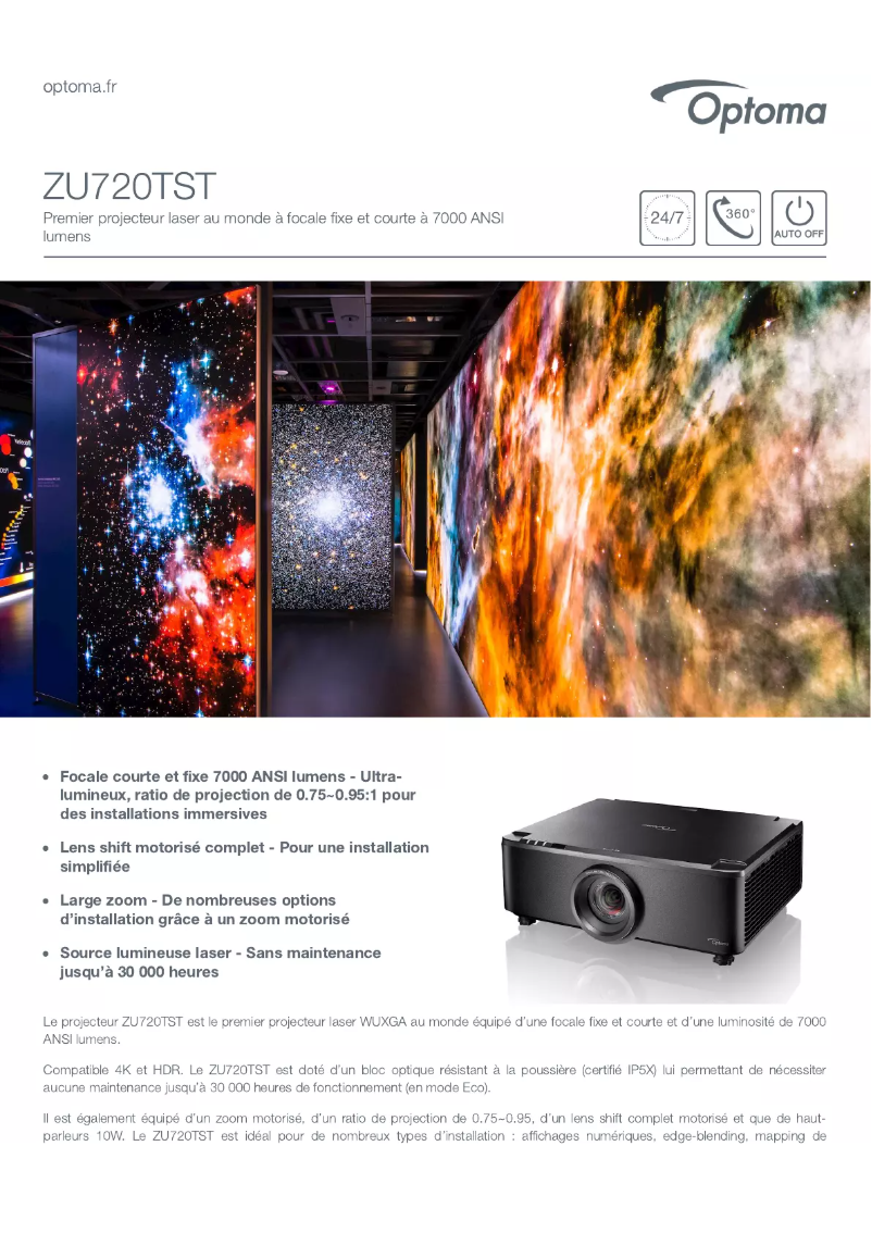 Page 1 de la notice Fiche technique Optoma ZU720TST
