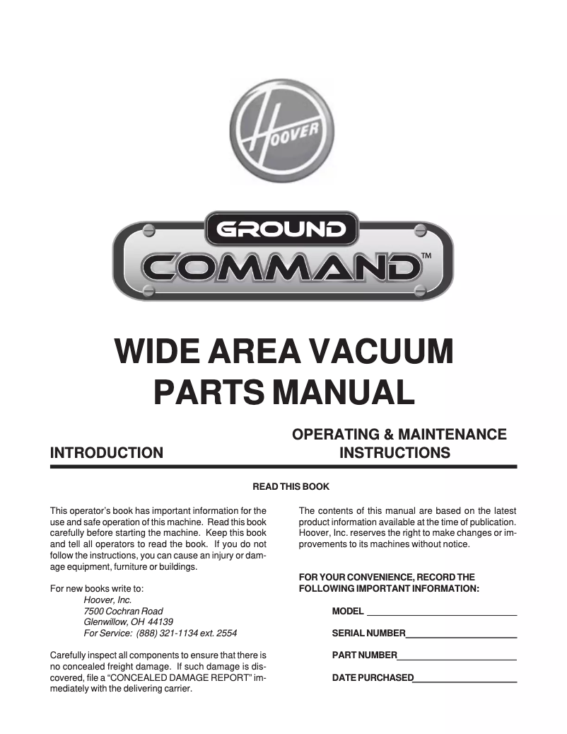 Page n°1 - Manuel utilisateur Hoover Ground Command