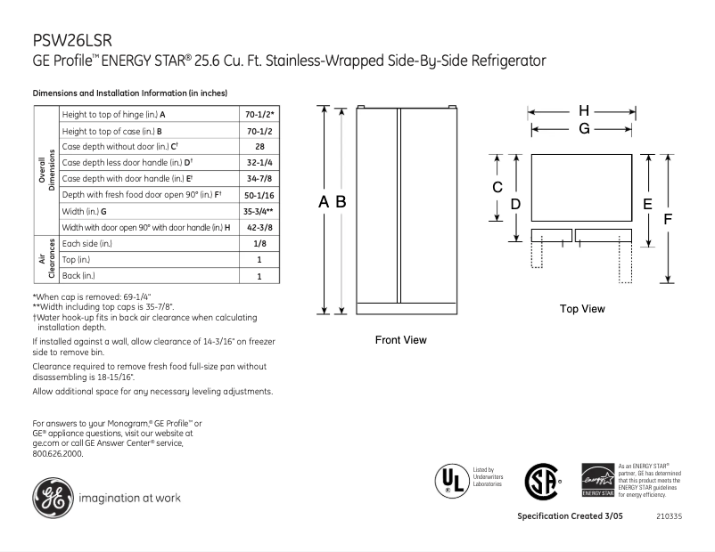 Image de la première page du manuel de l'appareil Profile PSW26LSRSS