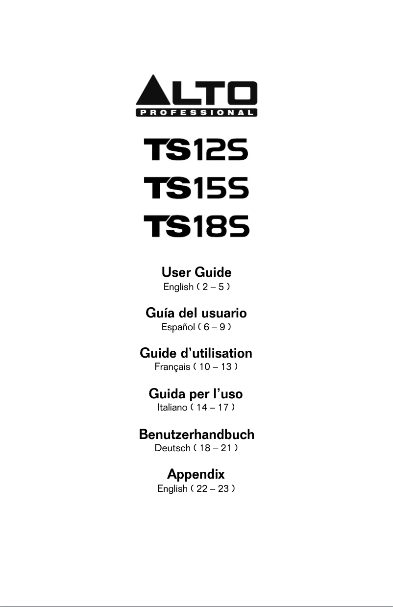 Page n°1 - Manuel utilisateur Alto TS15S