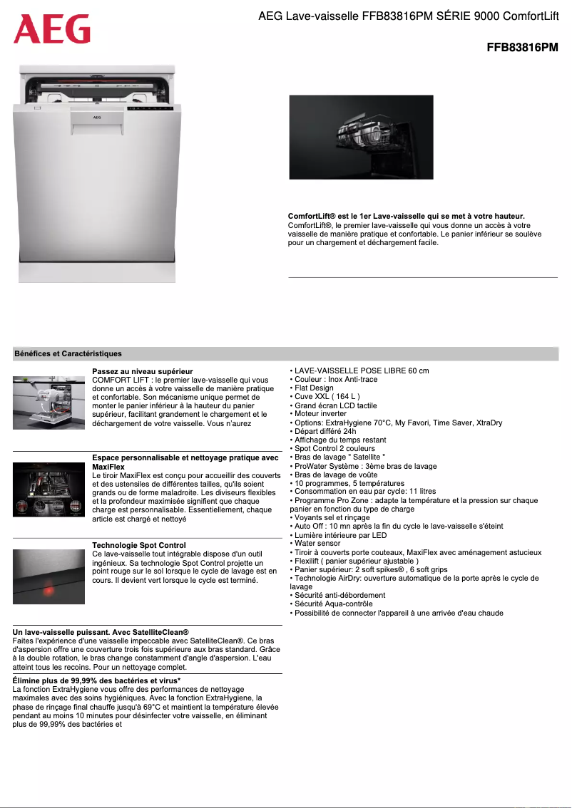 Page 1 de la notice Fiche technique AEG FFB83816PM