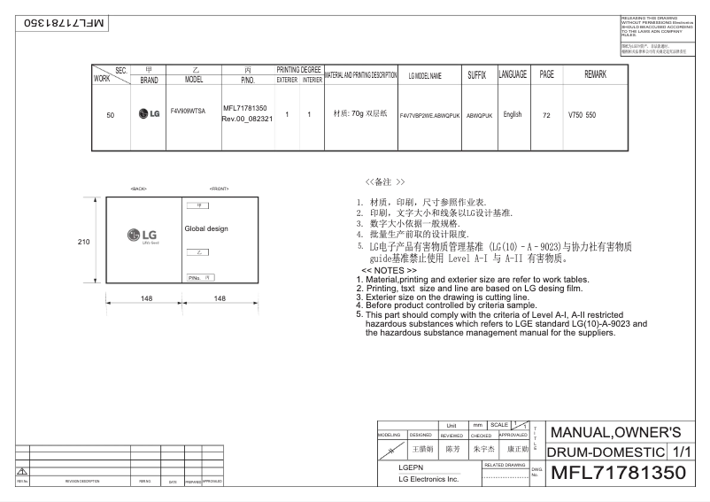 Image de la première page du manuel de l'appareil F4V909WTSA