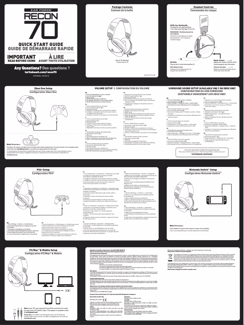 Page 1 de la notice Manuel utilisateur Turtle Beach Ear Force Recon 70