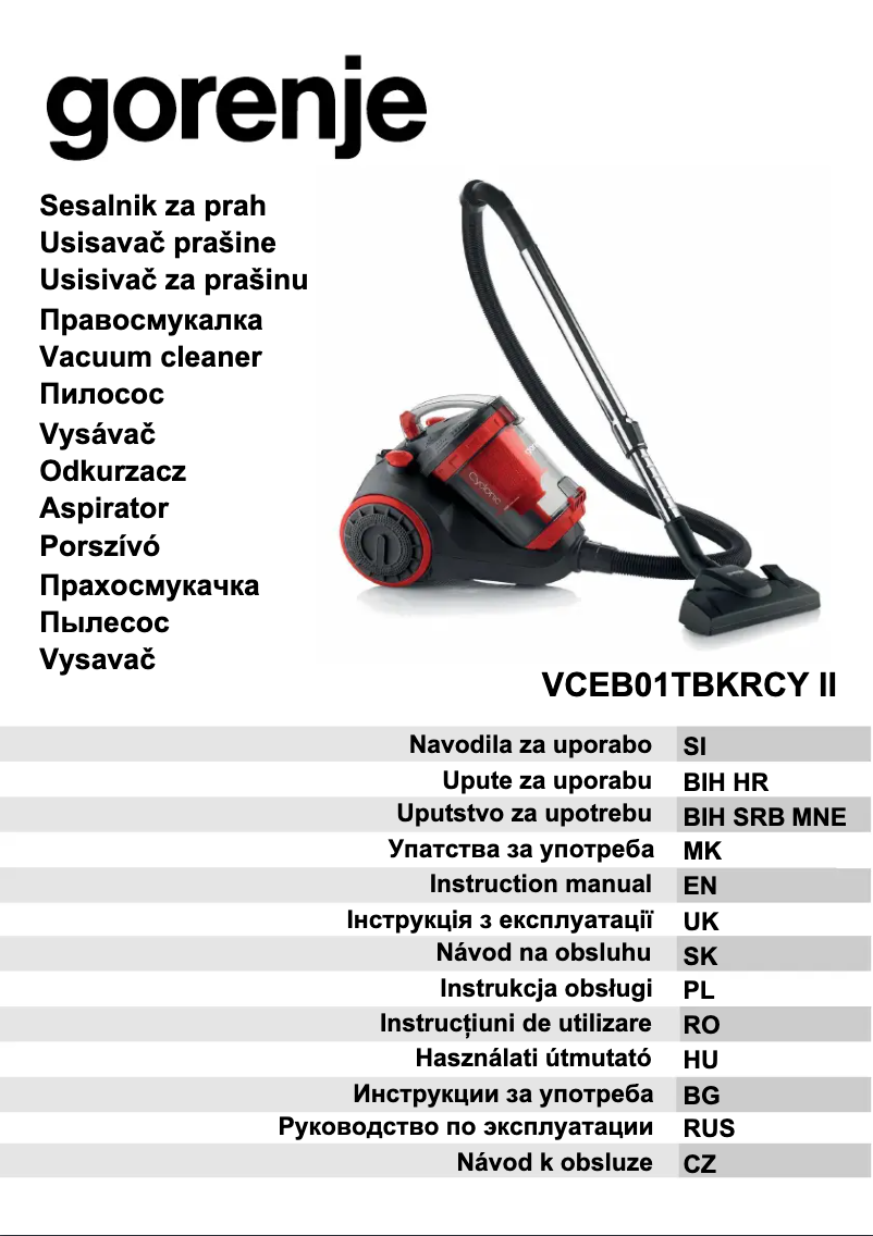 Page n°1 - Manuel utilisateur Gorenje VCEB01TBKRCYII