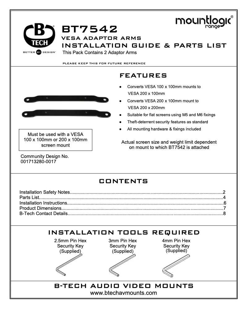 Page 1 de la notice Manuel utilisateur B-Tech BT7542