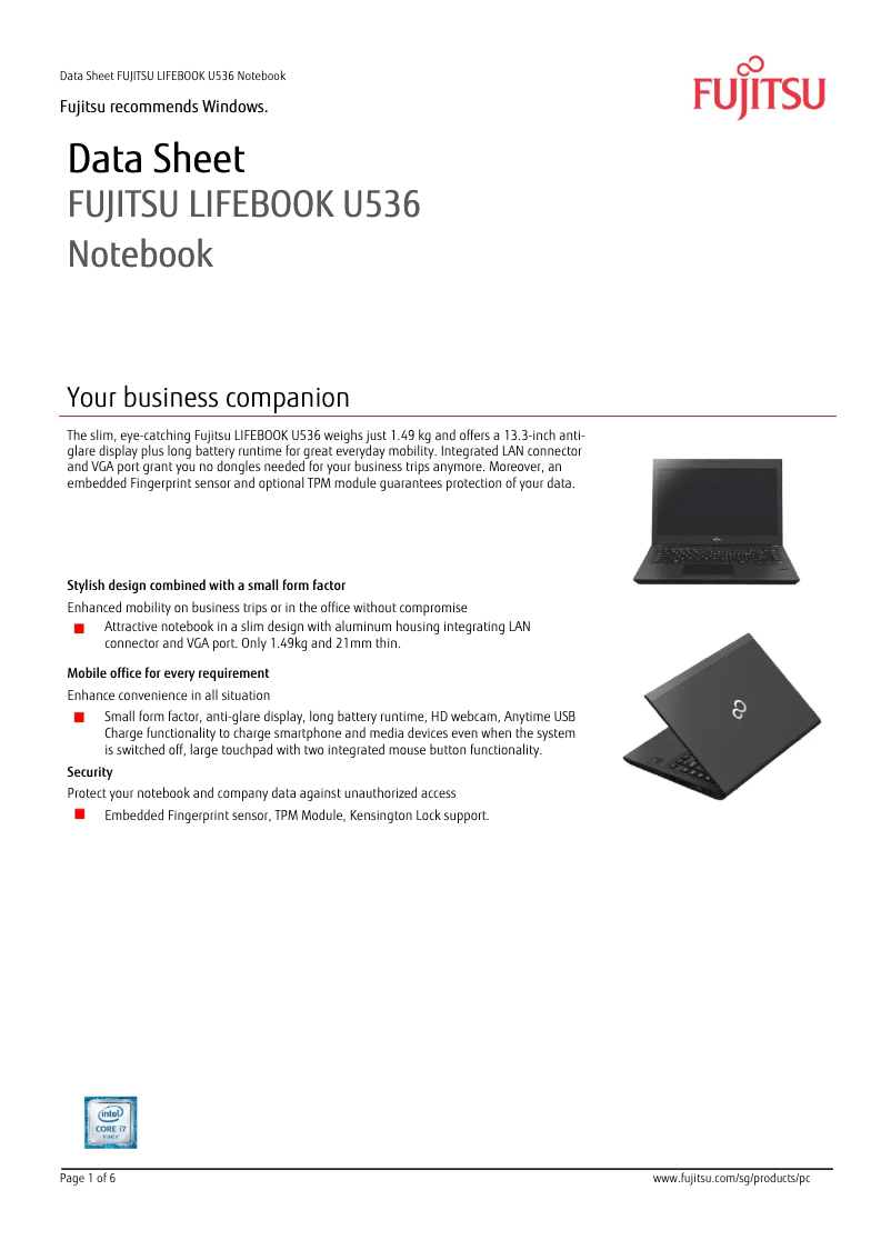 Page 1 de la notice Manuel utilisateur Fujitsu LIFEBOOK U536