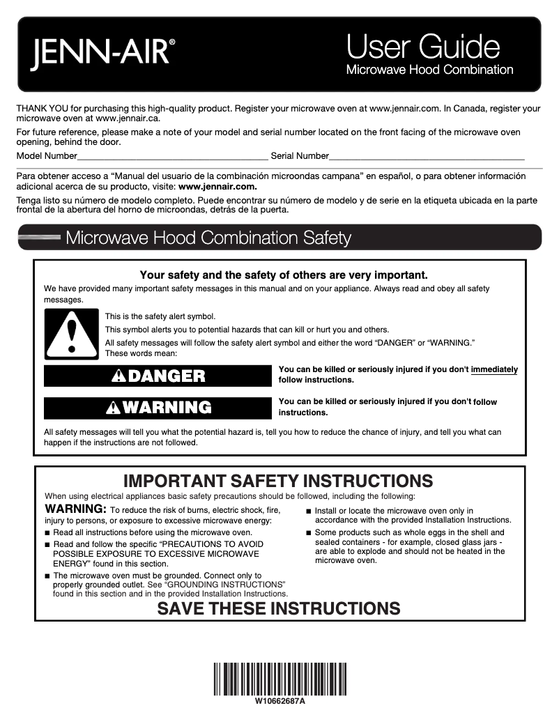 Page 1 de la notice Manuel d'utilisation et d'entretien JennAir YJMV9196CS