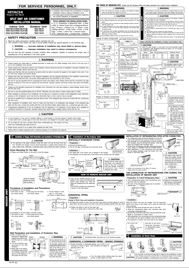 Page 1 de la notice Manuel utilisateur Hitachi RAS-14LH1