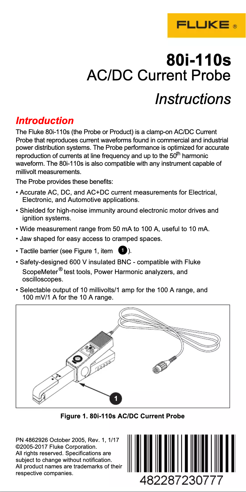 Page n°1 - Manuel utilisateur Fluke 80i-110s