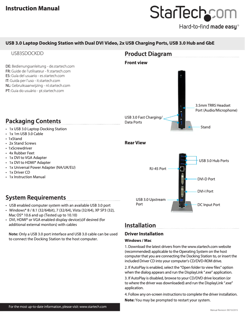 Image de la première page du manuel de l'appareil USB3SDOCKDD